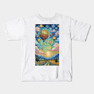 Aerial Symphony: Van Gogh's Starry Night Flight Kids T-Shirt